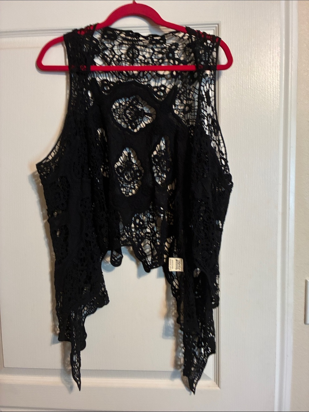 Black Crochet Lace Sleeveless Vest - Women's Layering Vest